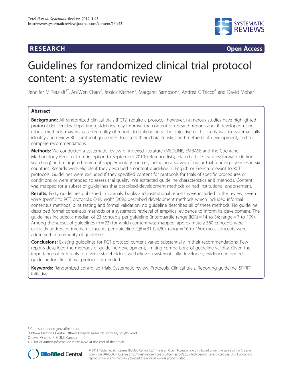 Guidelines for Randomized Clinical Trial Protocol Content: a Systematic Review