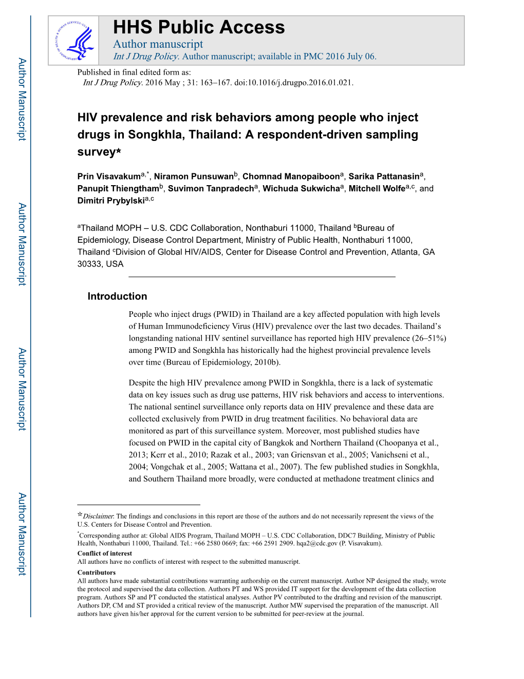 HIV Prevalence and Risk Behaviors Among People Who Inject Drugs in Songkhla, Thailand: a Respondent-Driven Sampling Survey☆