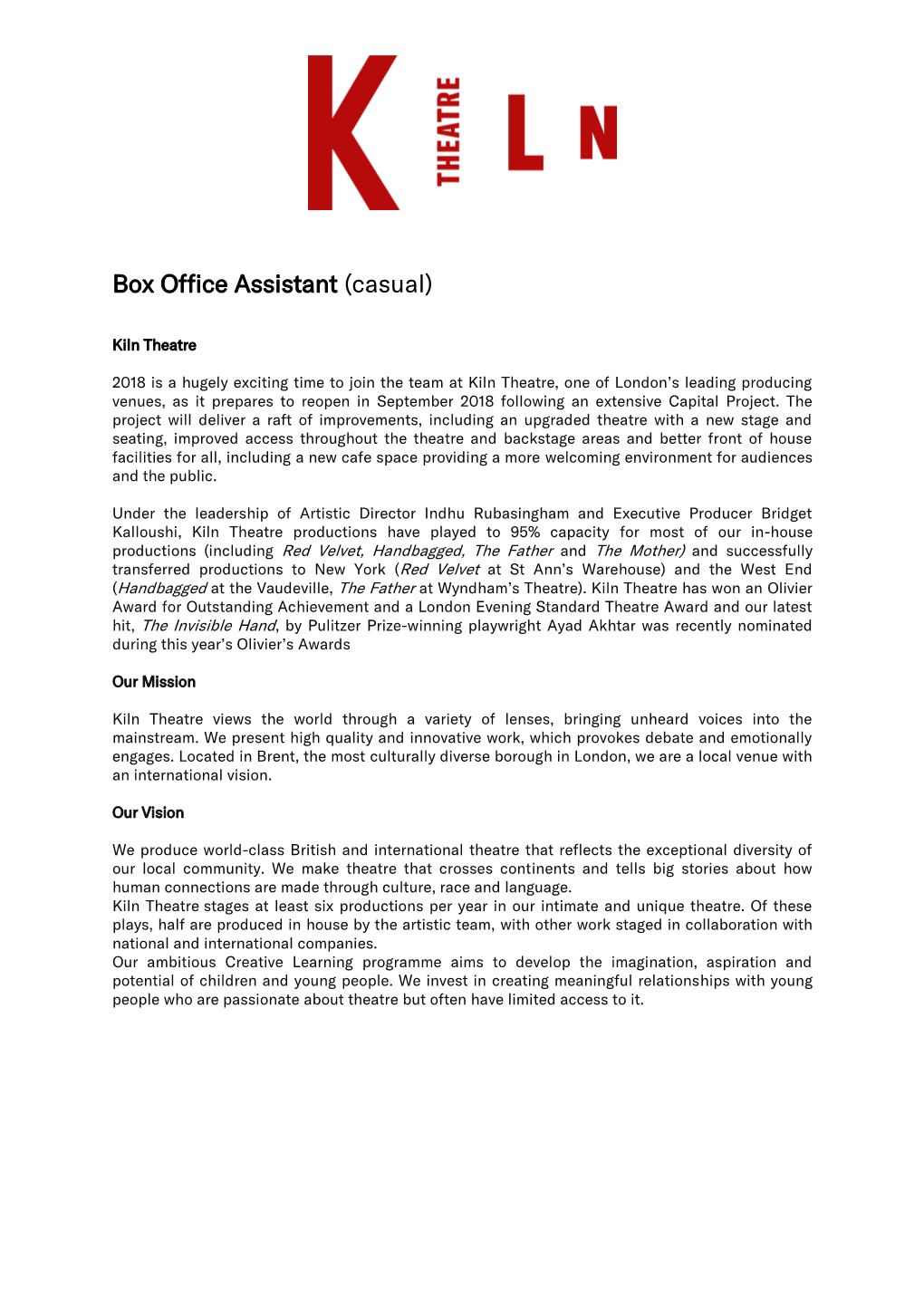 Box Office Assistant (Casual)