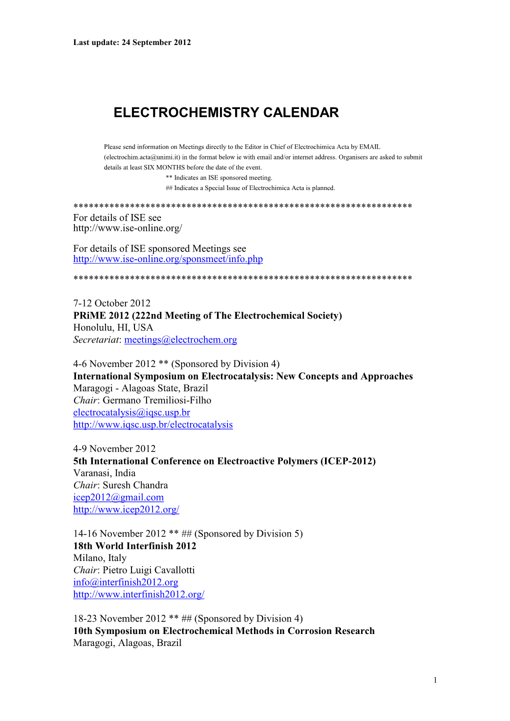 Electrochemistry Calendar