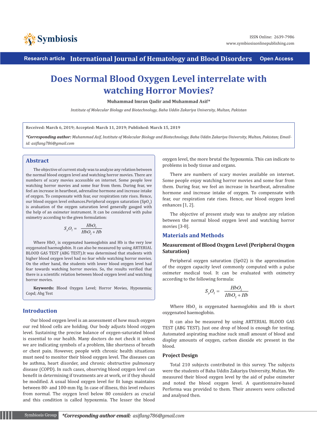 Does Normal Blood Oxygen Level Interrelate with Watching Horror