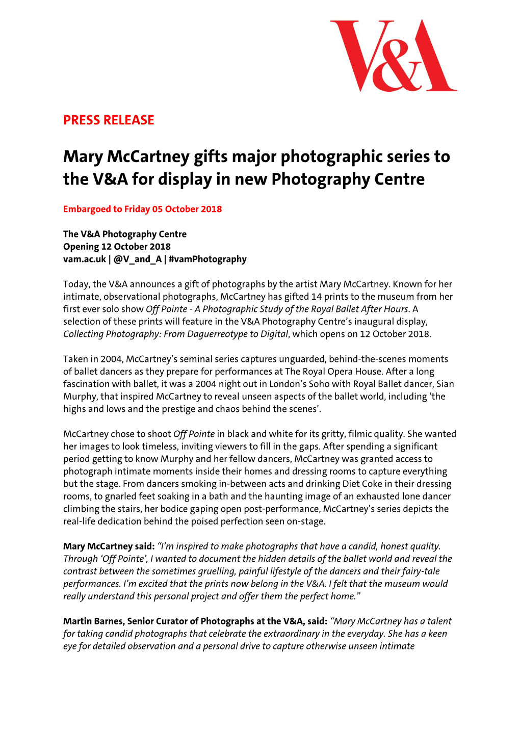 Mary Mccartney Gifts Major Photographic Series to the V&A For