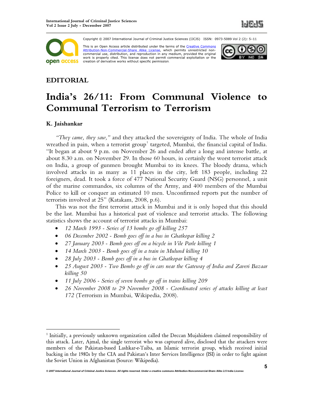 From Communal Violence to Communal Terrorism to Terrorism