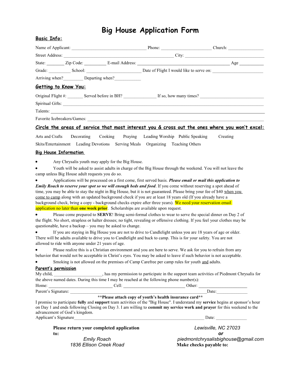 Big House Application Form