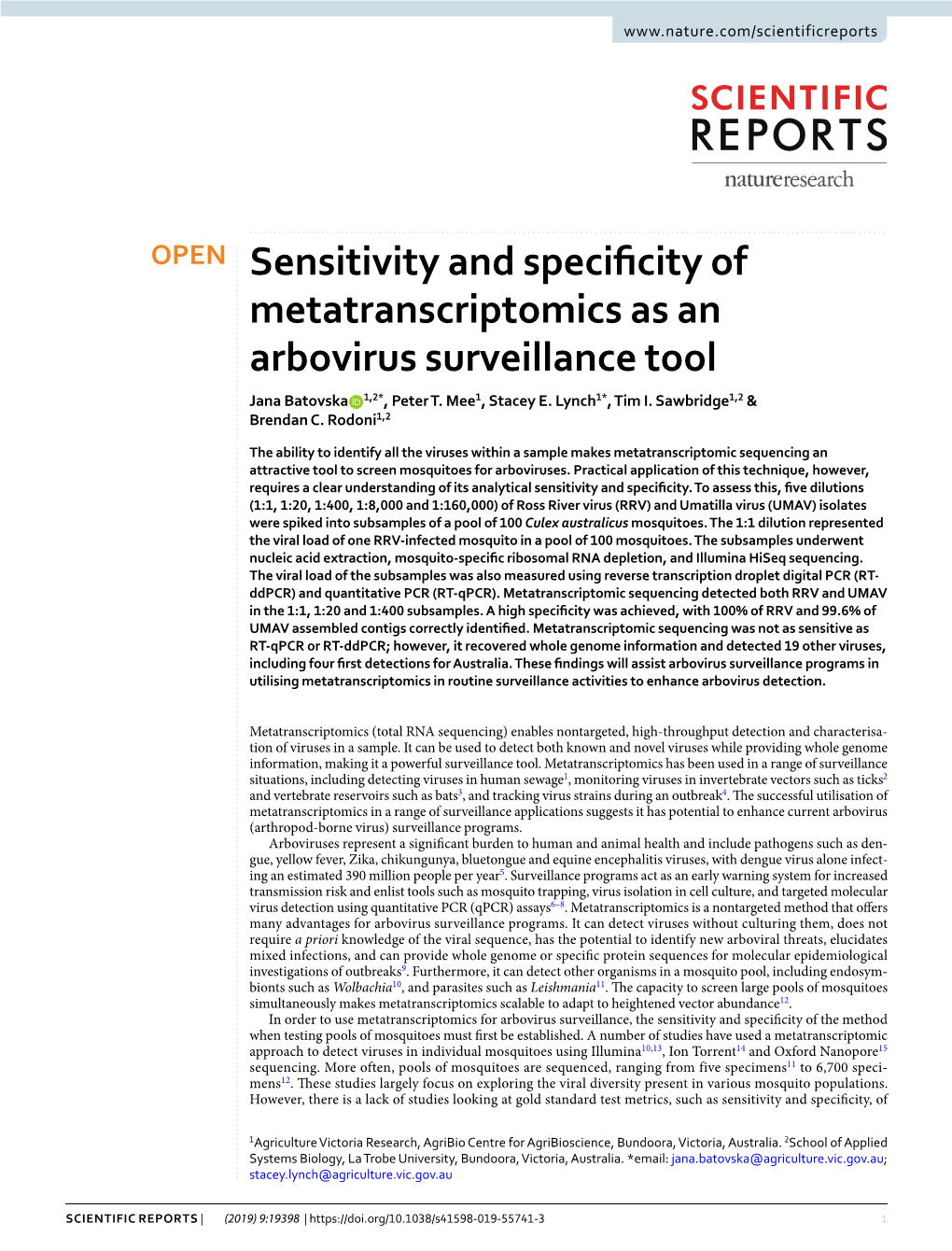 Sensitivity and Specificity of Metatranscriptomics As An