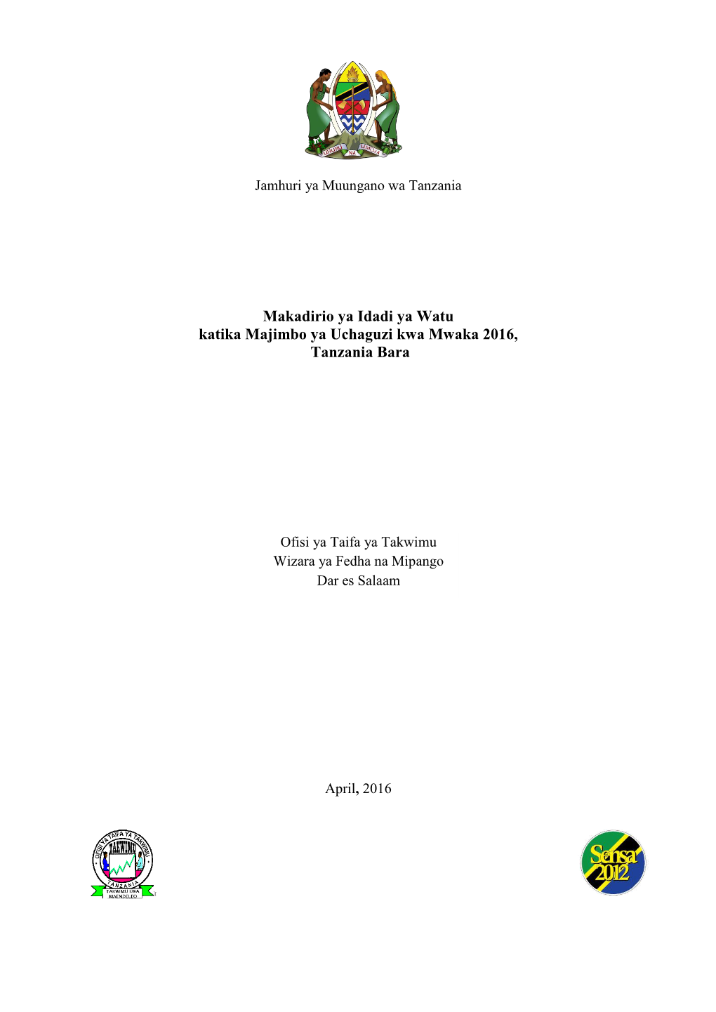 Makadirio Ya Idadi Ya Watu Katika Majimbo Ya Uchaguzi Kwa Mwaka 2016, Tanzania Bara