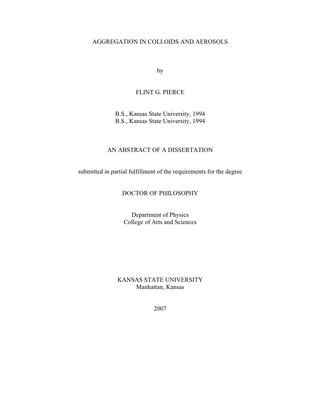 AGGREGATION in COLLOIDS and AEROSOLS by FLINT G