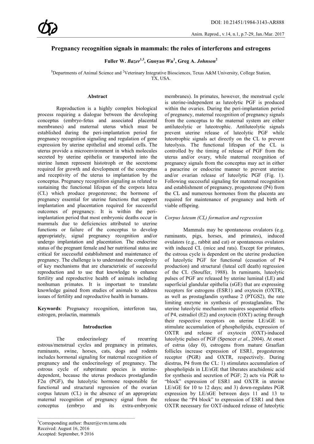 Pregnancy Recognition Signals in Mammals: the Roles of Interferons and Estrogens