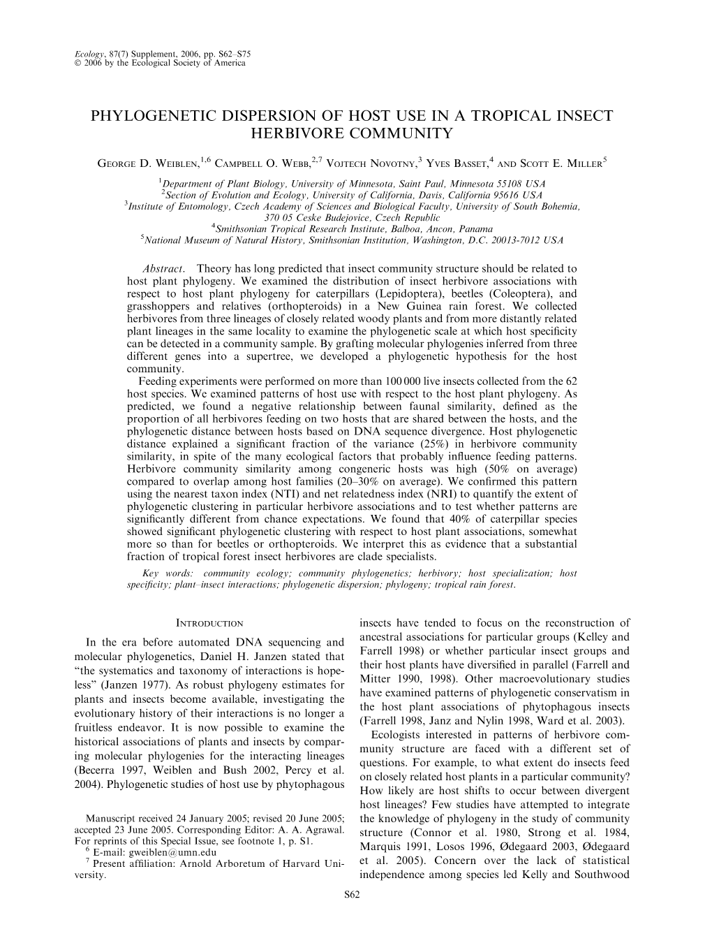 Phylogenetic Dispersion of Host Use in a Tropical Insect Herbivore Community