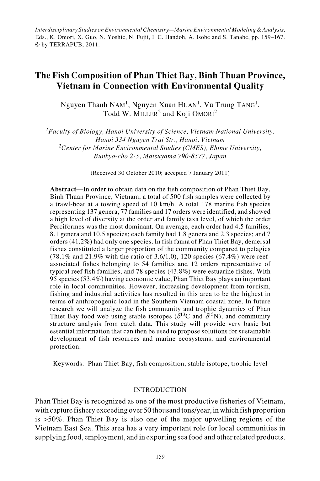 The Fish Composition of Phan Thiet Bay, Binh Thuan Province, Vietnam in Connection with Environmental Quality