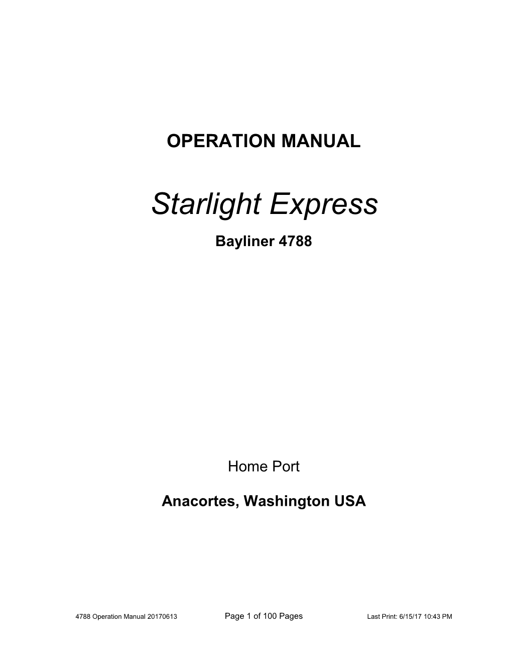 Starlight Express Operation Manual