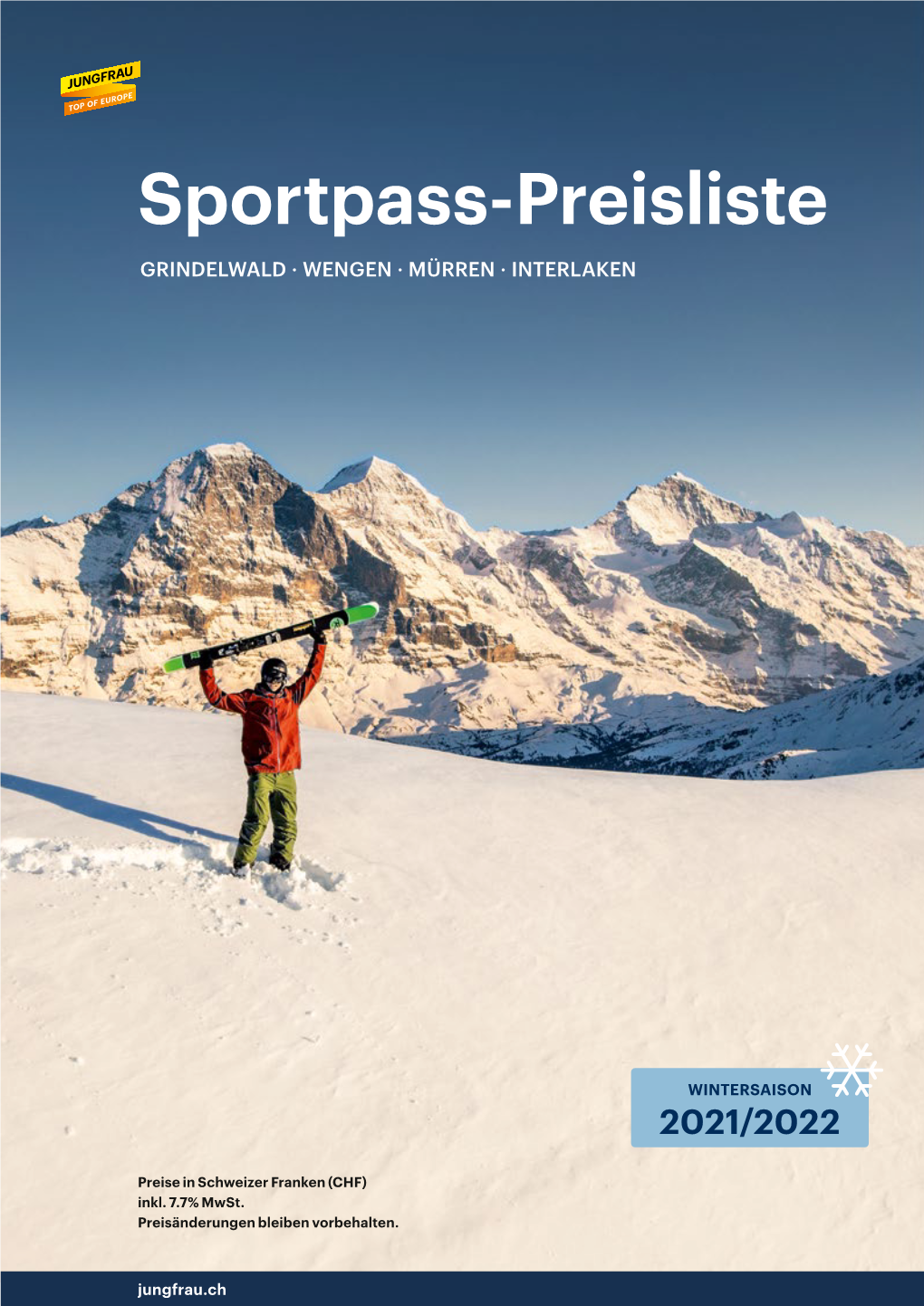 Preisliste Jungfrau Ski Region