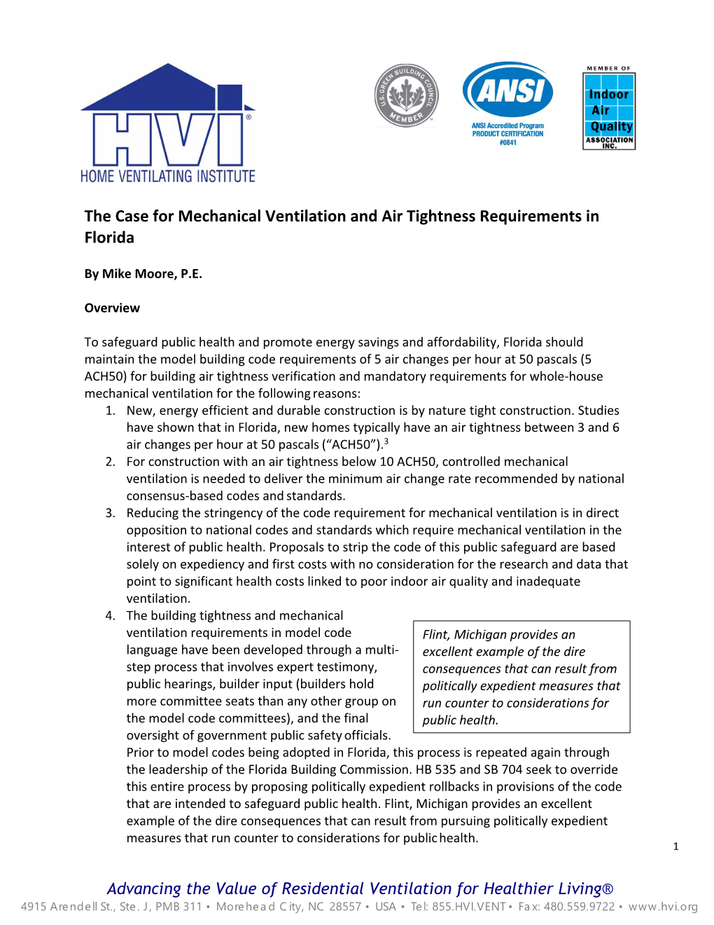 The Case for Mechanical Ventilation and Air Tightness Requirements in Florida