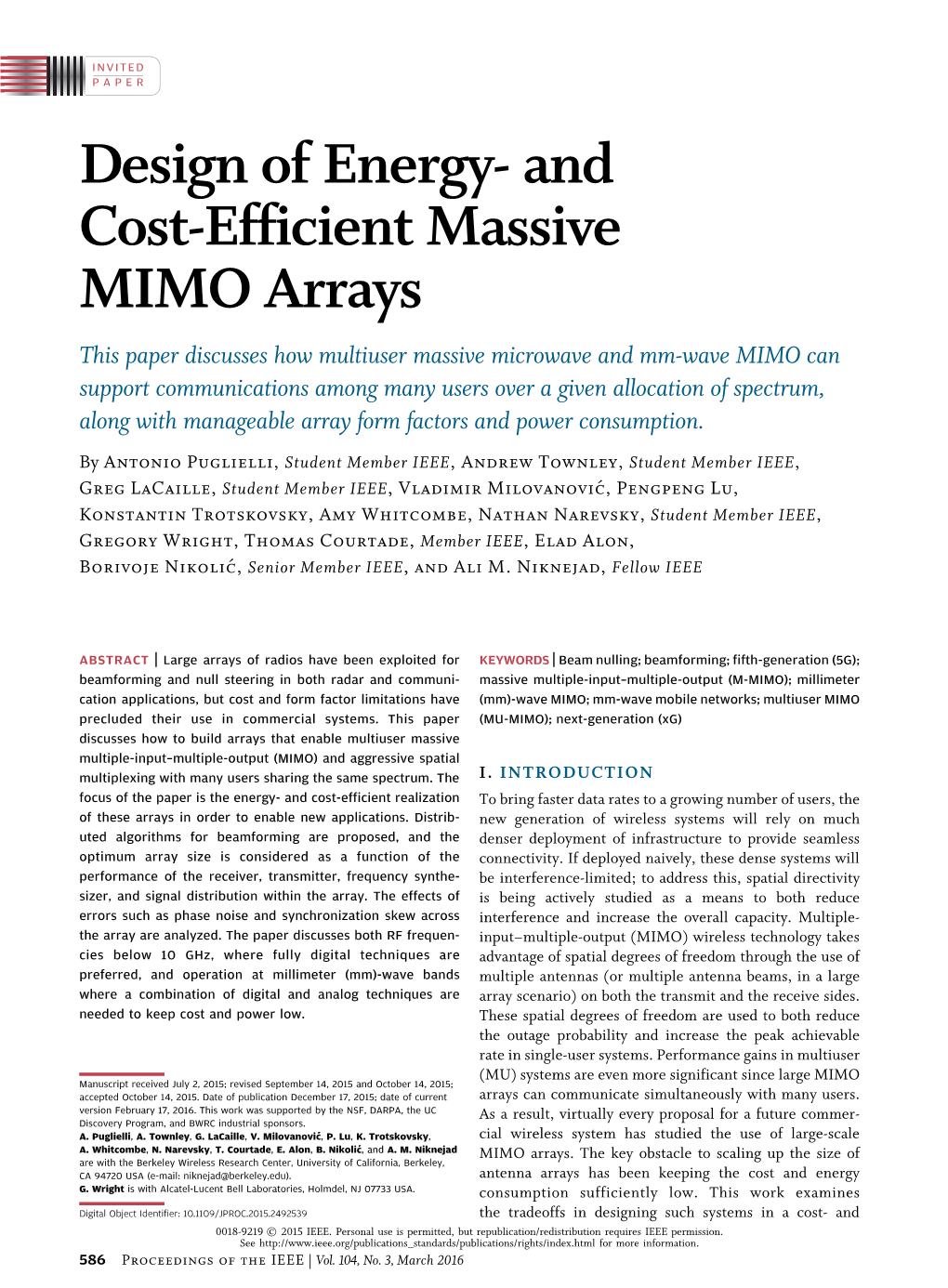 Design of Energy- and Cost-Efficient Massive MIMO Arrays