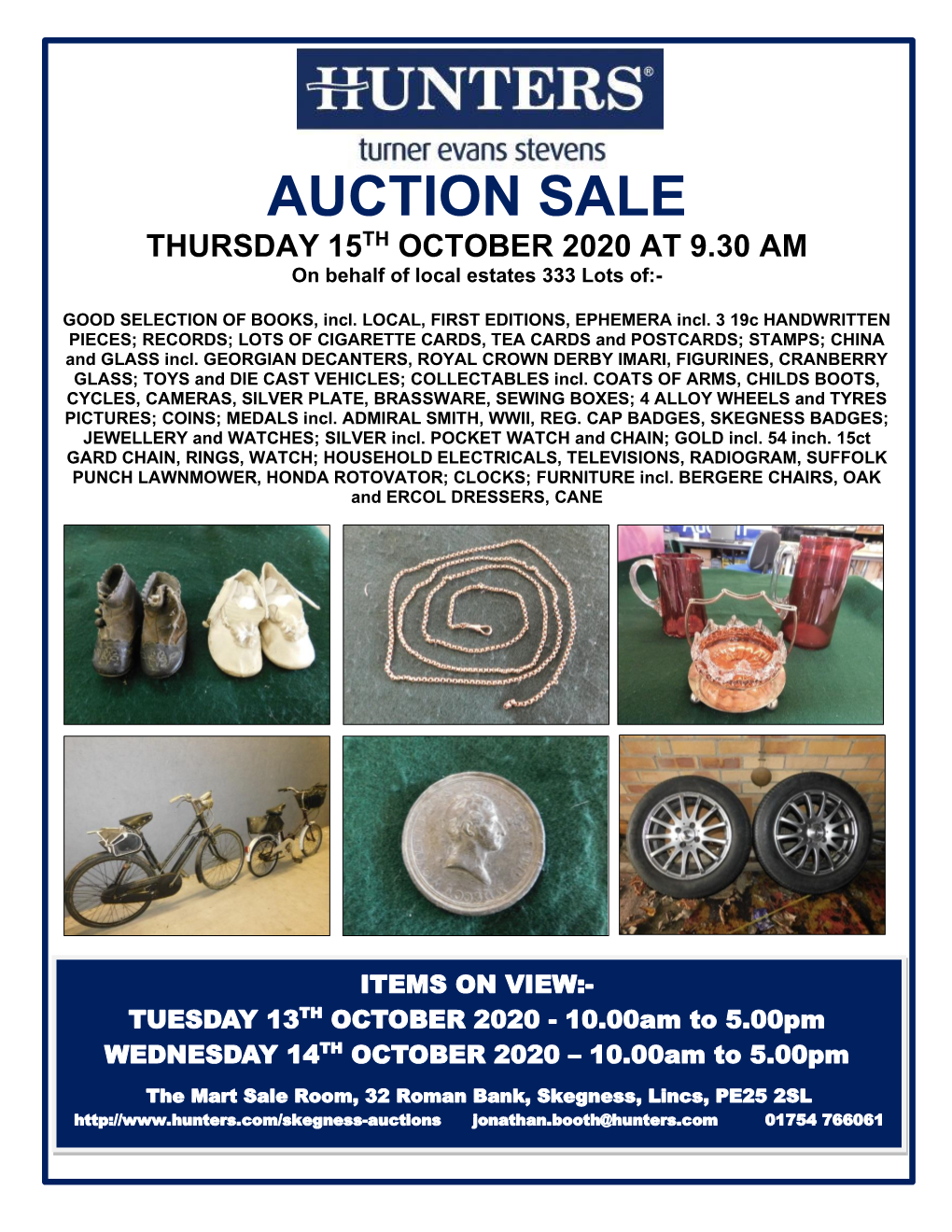 AUCTION SALE TH THURSDAY 15 OCTOBER 2020 at 9.30 AM on Behalf of Local Estates 333 Lots Of