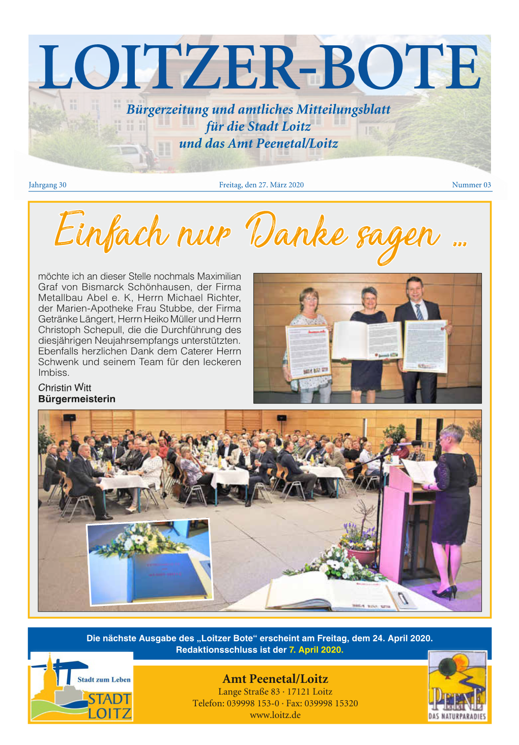 Bürgerzeitung Und Amtliches Mitteilungsblatt Für Die Stadt Loitz Und Das Amt Peenetal/Loitz