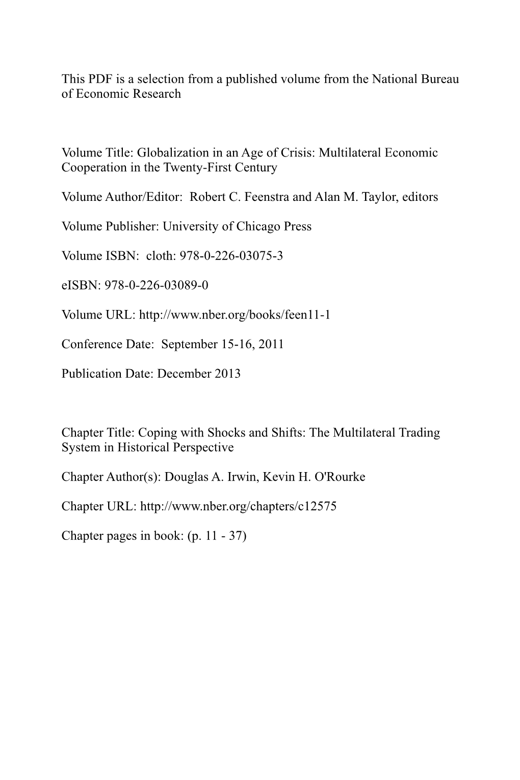 Globalization in an Age of Crisis: Multilateral Economic Cooperation in the Twenty-First Century