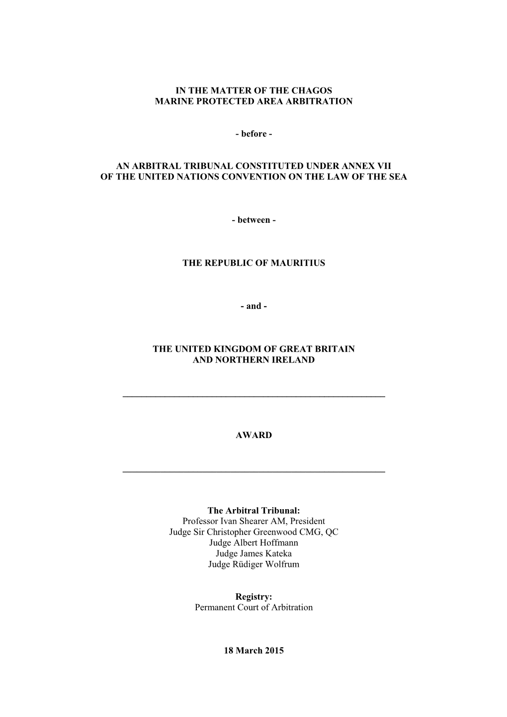 Chagos Marine Protected Area Arbitration