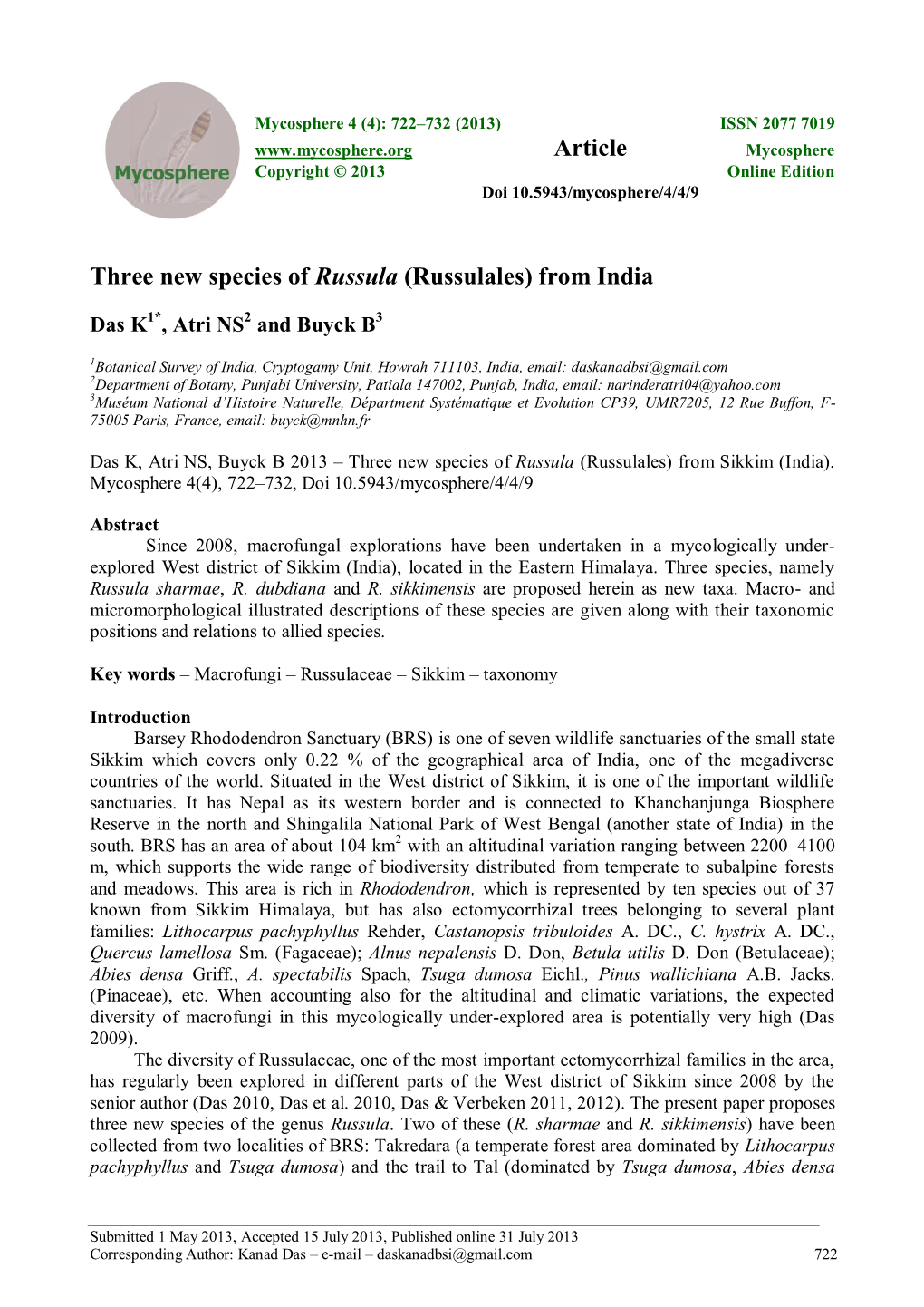 Three New Species of Russula (Russulales) from Sikkim (India)
