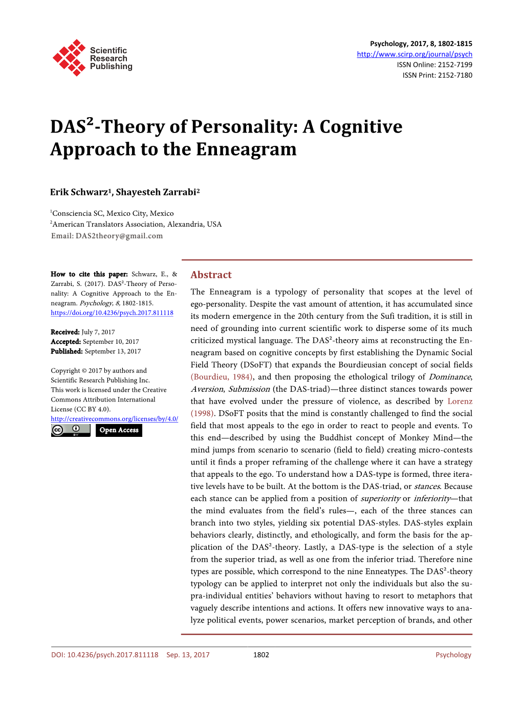 DAS²-Theory of Personality: a Cognitive Approach to the Enneagram