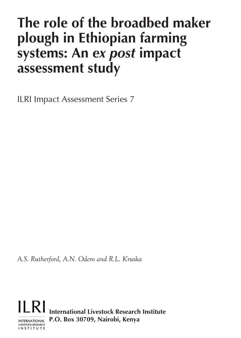 The Role of the Broadbed Maker Plough in Ethiopian Farming Systems: an Ex Post Impact Assessment Study