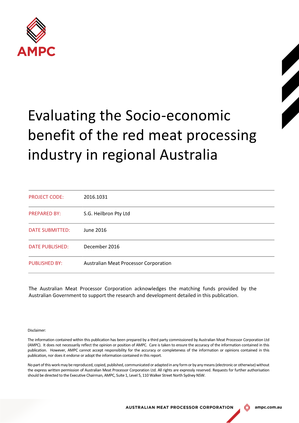 Evaluating the Socio-Economic Benefit of the Red Meat Processing Industry in Regional Australia