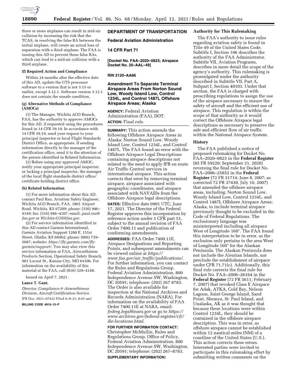 Federal Register/Vol. 86, No. 68/Monday, April 12, 2021/Rules