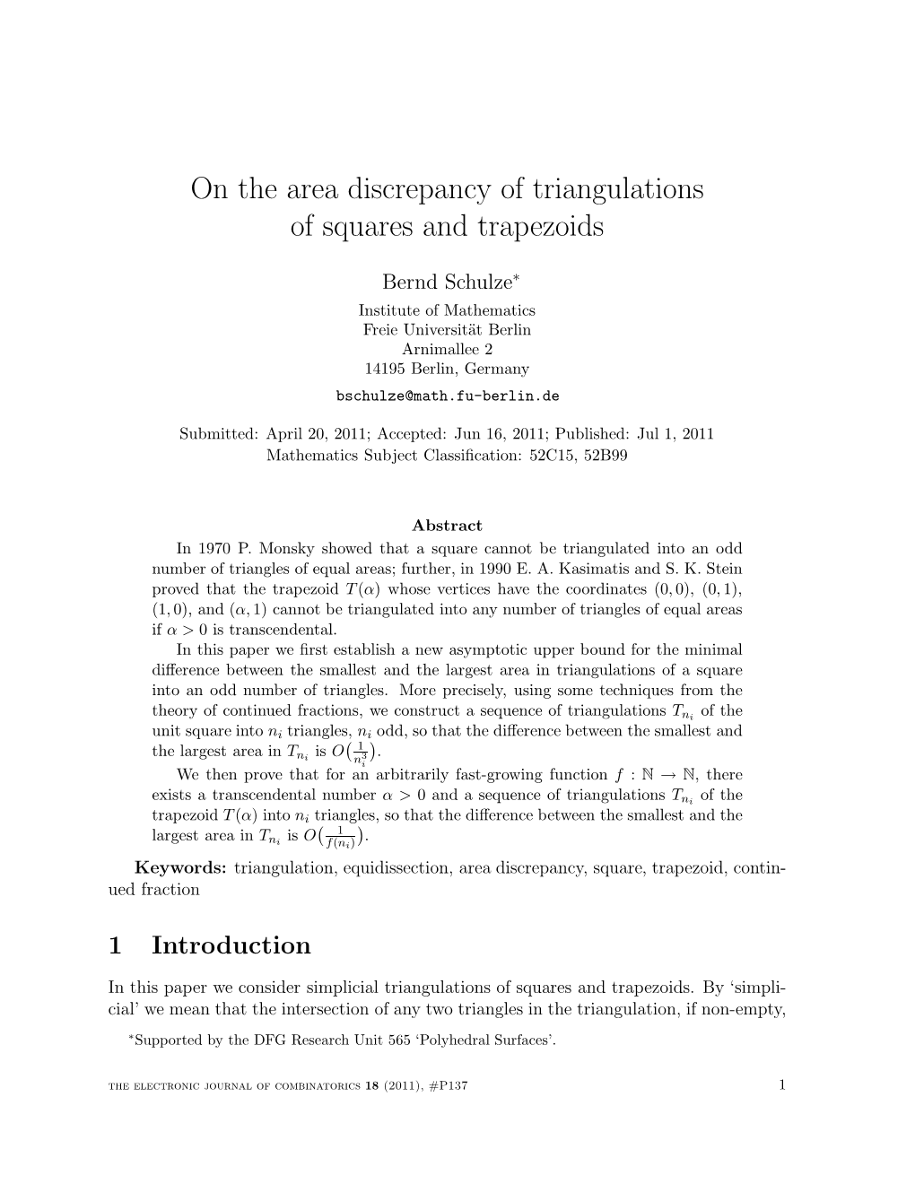 On the Area Discrepancy of Triangulations of Squares and Trapezoids