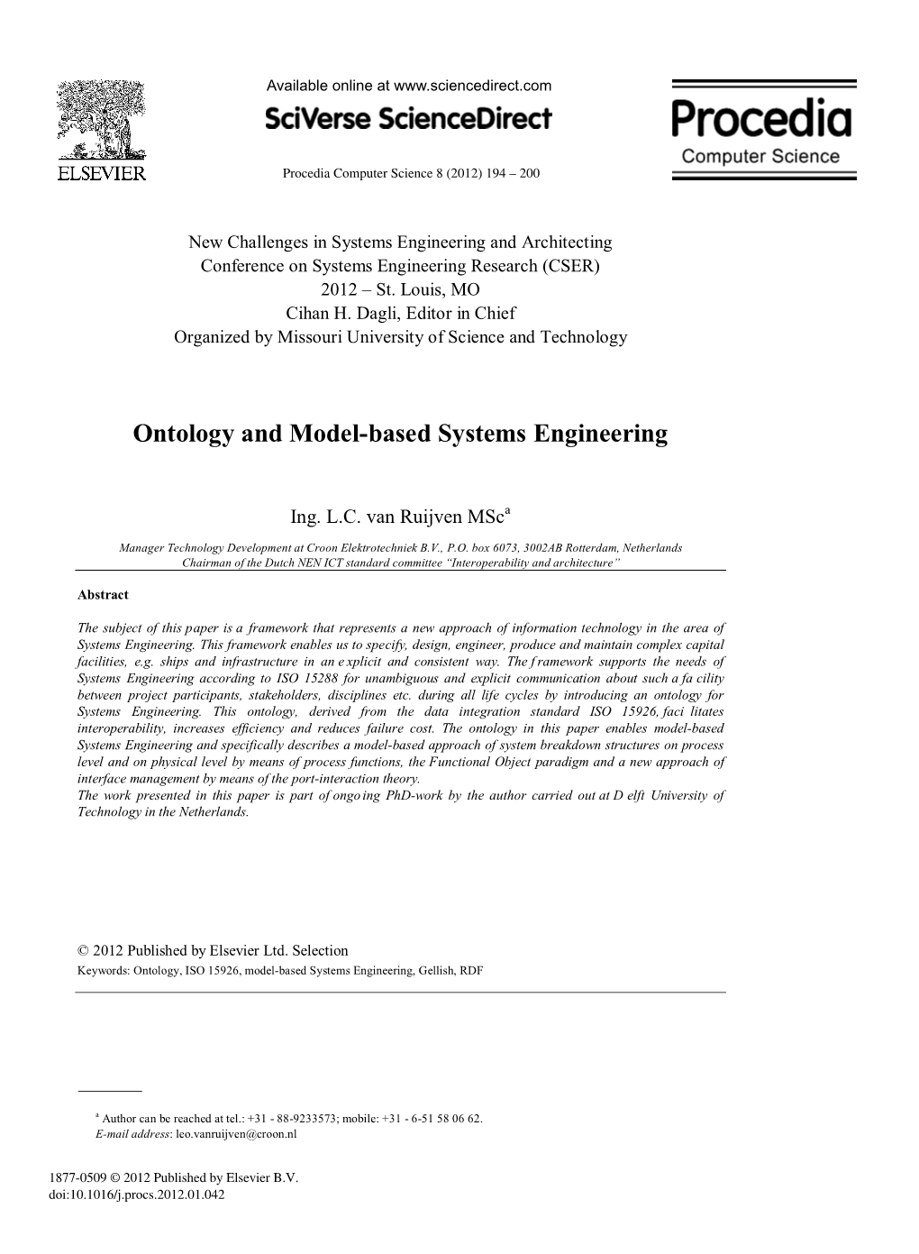 Ontology and Model-Based Systems Engineering
