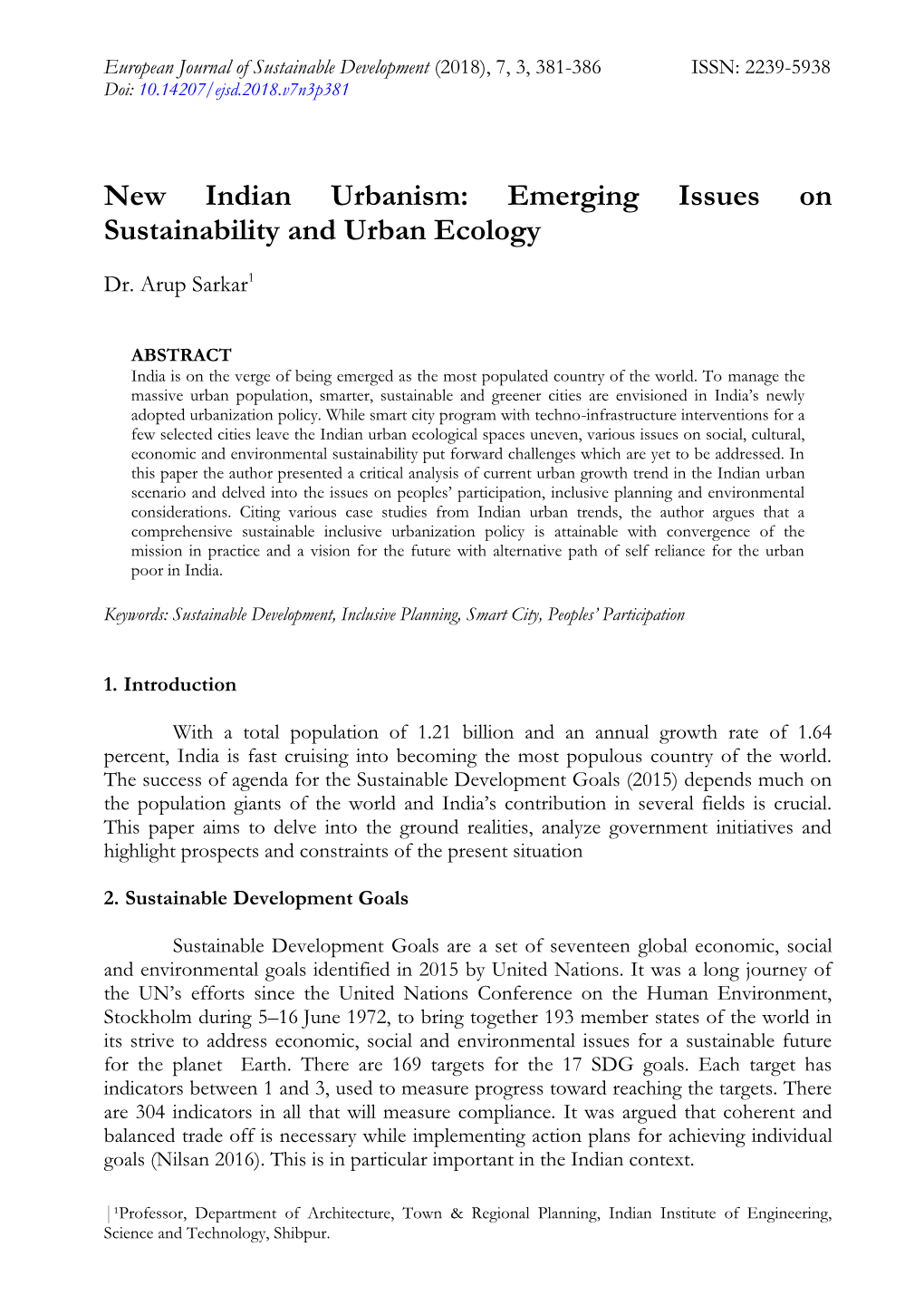 Emerging Issues on Sustainability and Urban Ecology