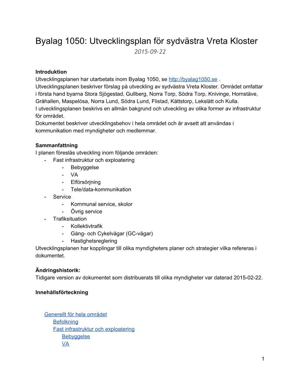 Utvecklingsplan För Sydvästra Vreta Kloster 2015-09-22