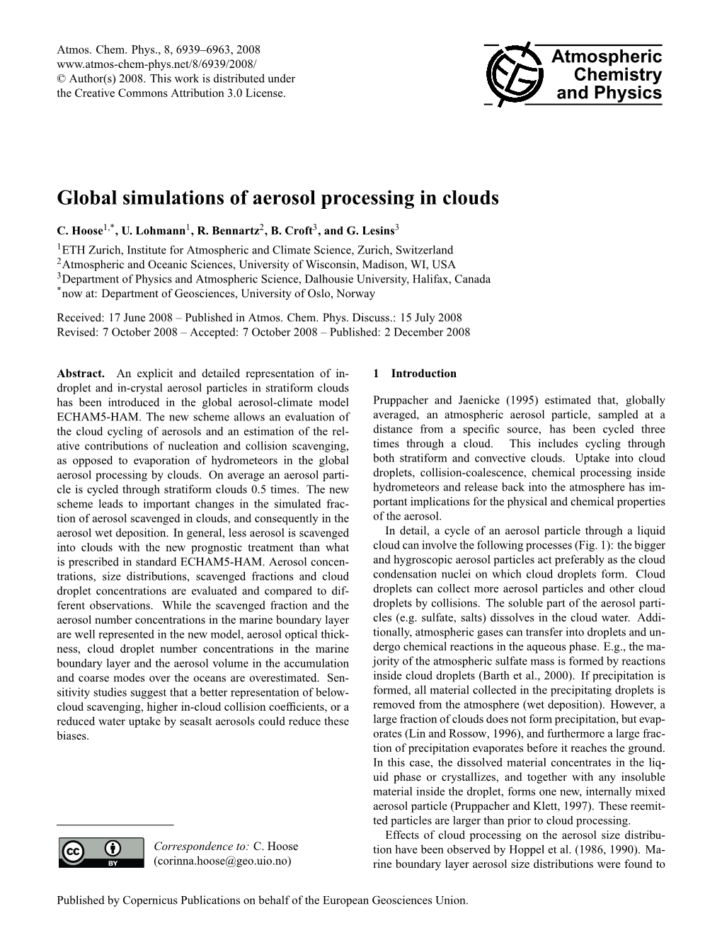 Global Simulations of Aerosol Processing in Clouds