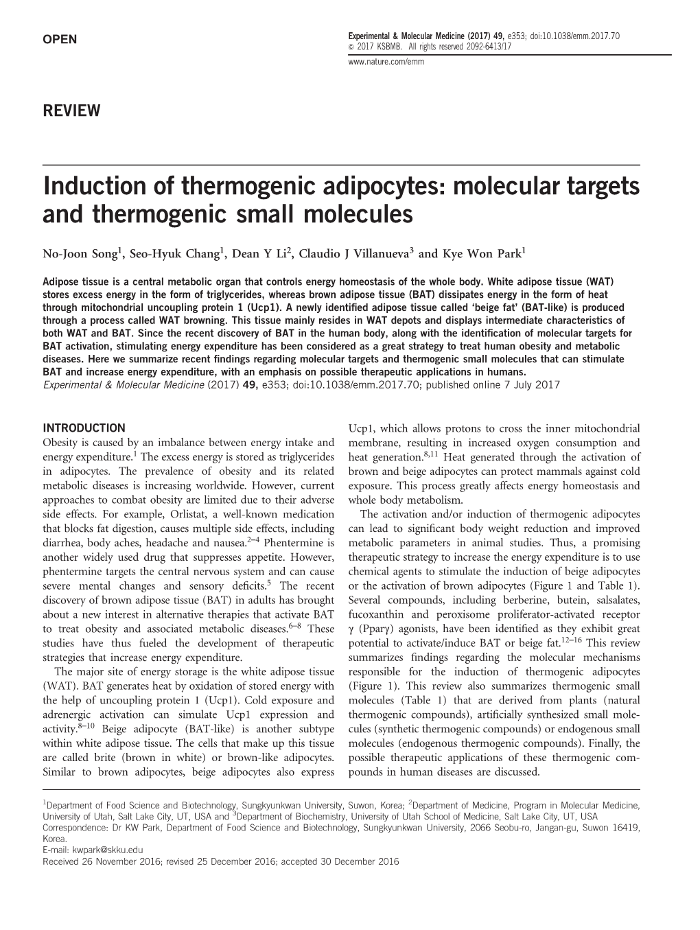 Induction of Thermogenic Adipocytes: Molecular Targets and Thermogenic Small Molecules