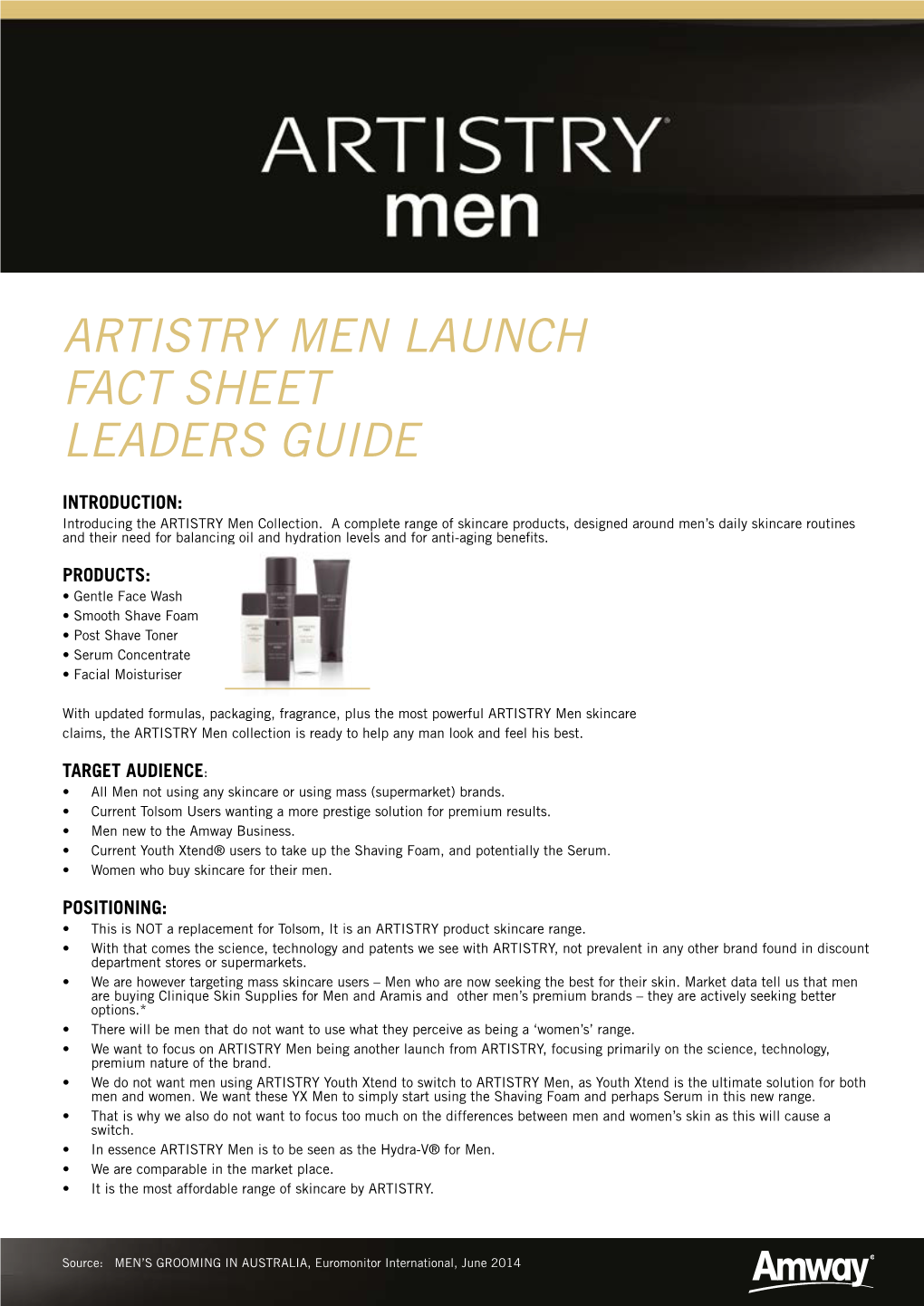 Artistry Men Launch Fact Sheet Leaders Guide