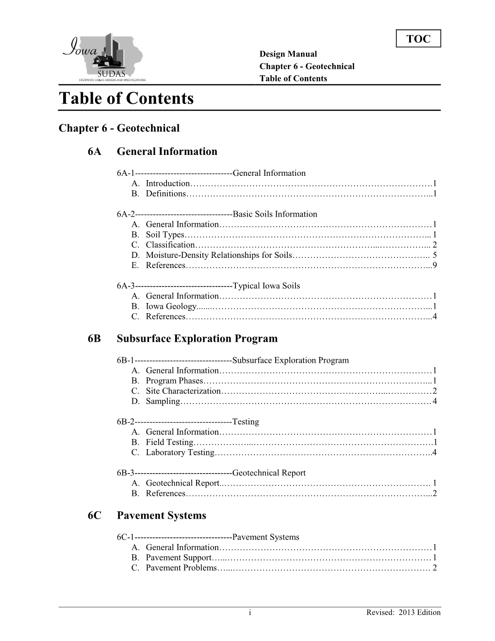 Chapter 6 - Geotechnical Table of Contents