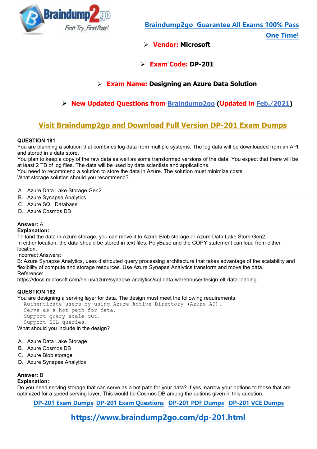 DP-201 Exam Name: Designing an Azure Data Solution