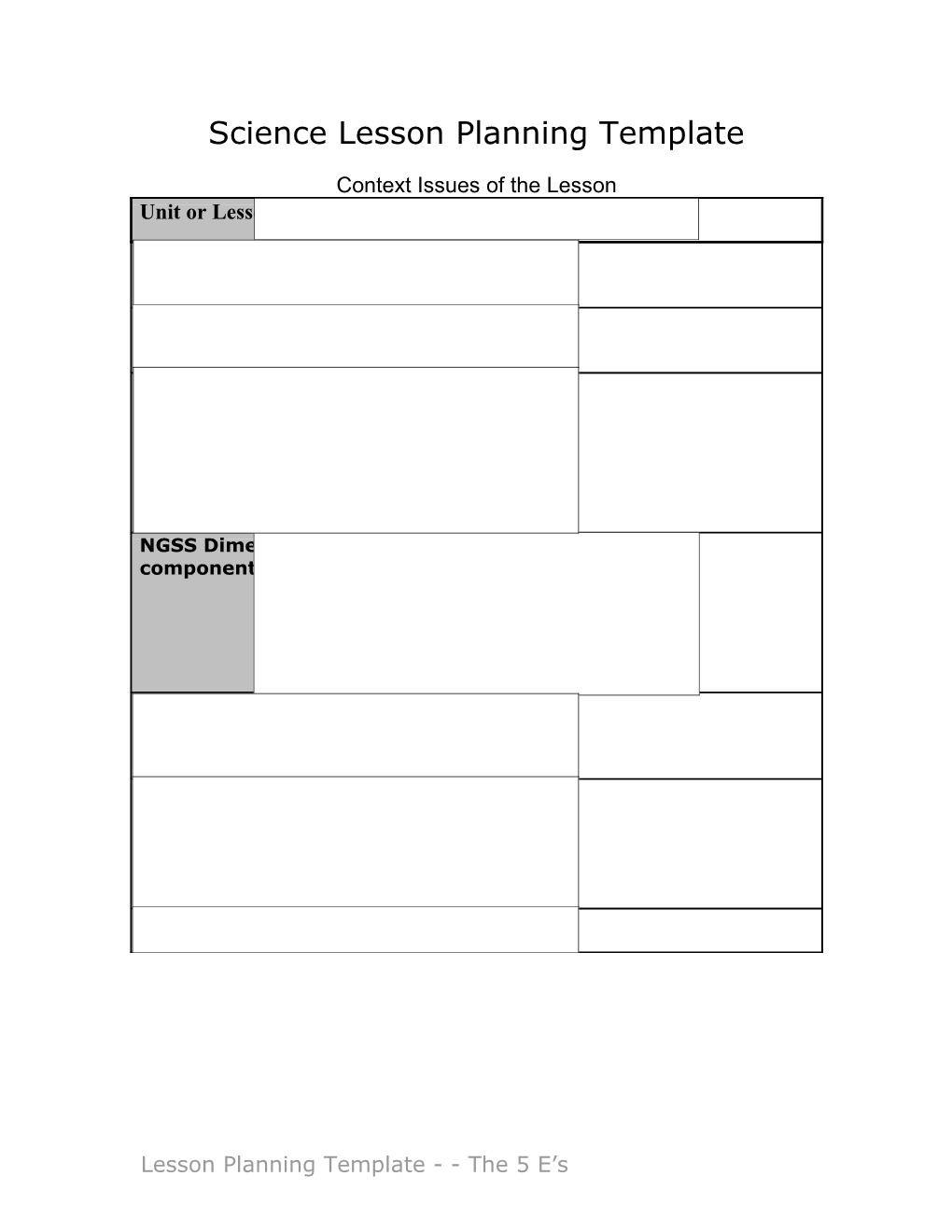 Science Lesson Planning Template