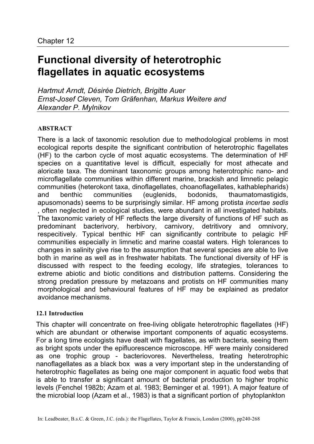 Functional Diversity of Heterotrophic Flagellates in Aquatic Ecosystems