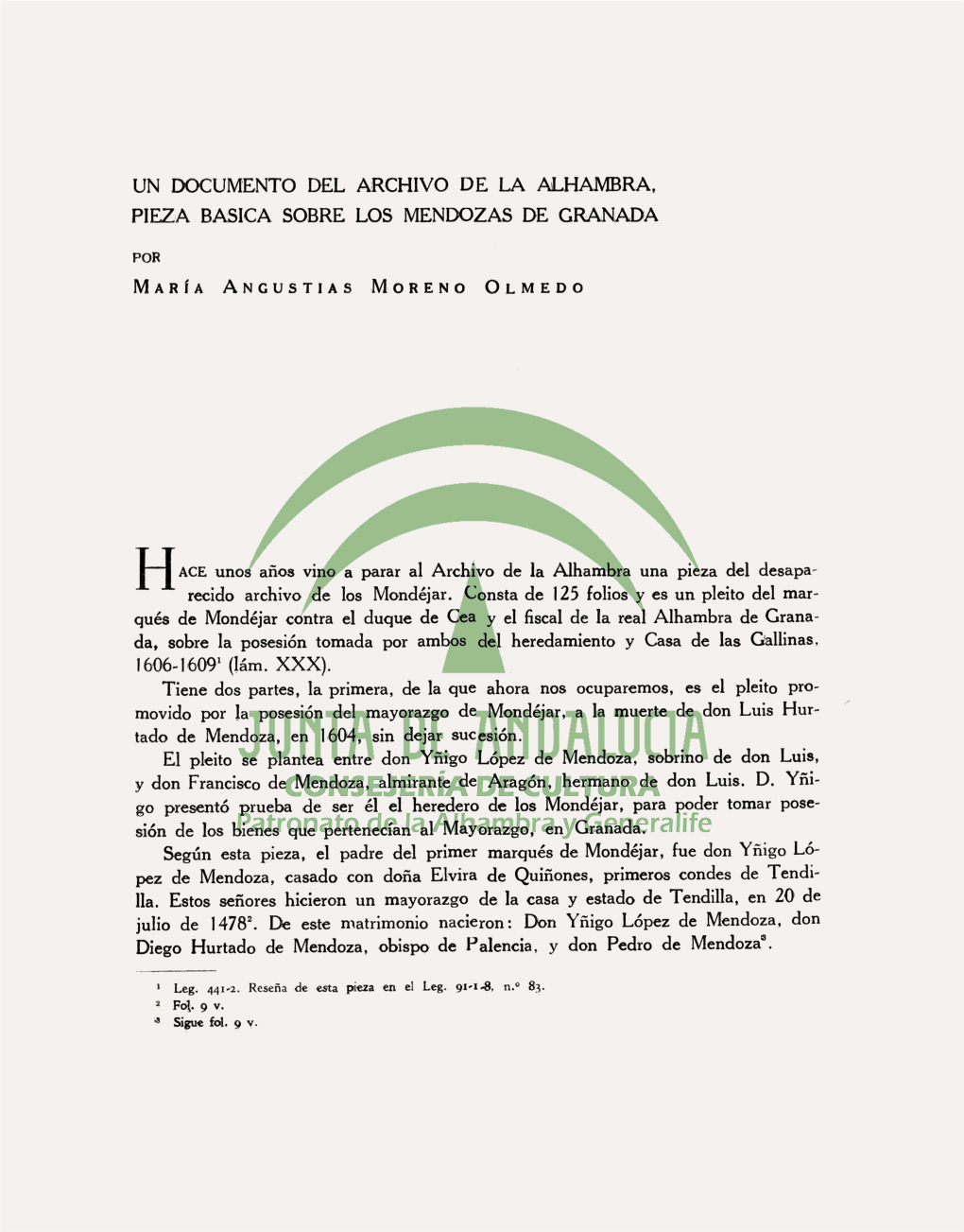 Un Documento Del Archivo De La Alhambra, Pieza Basica Sobre Los Mendozas De Granada