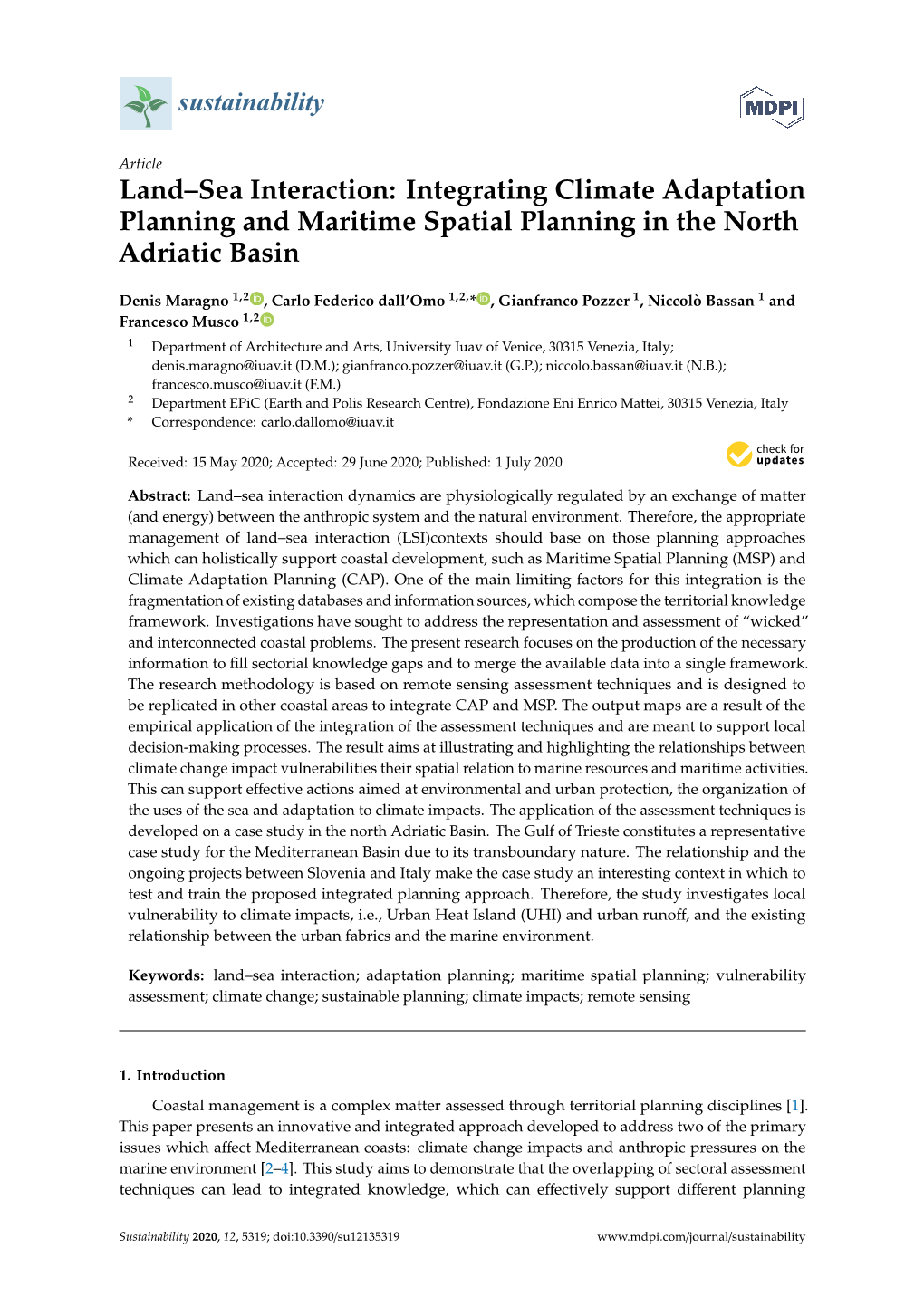 Land–Sea Interaction: Integrating Climate Adaptation Planning and Maritime Spatial Planning in the North Adriatic Basin