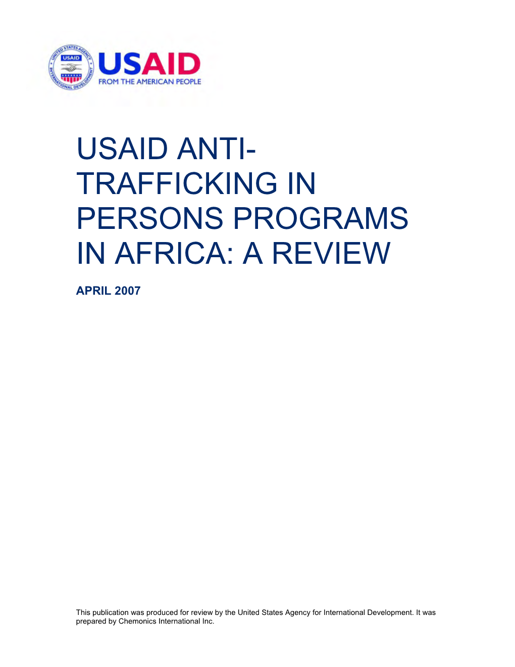 Usaid Anti- Trafficking in Persons Programs in Africa: a Review