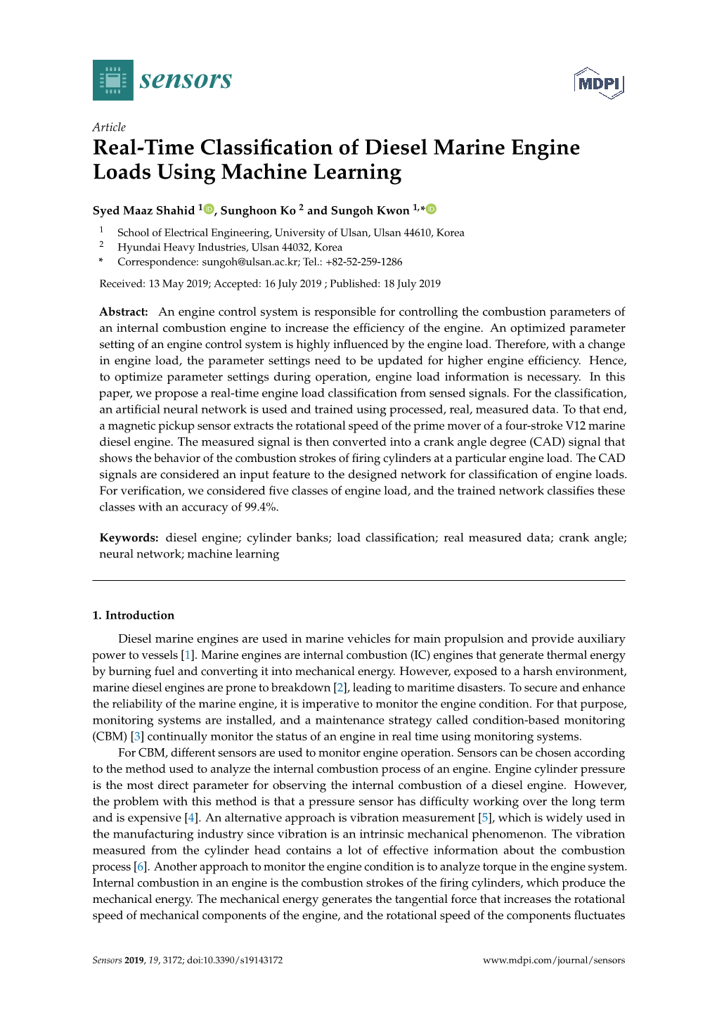 Real-Time Classification of Diesel Marine Engine Loads Using Machine Learning