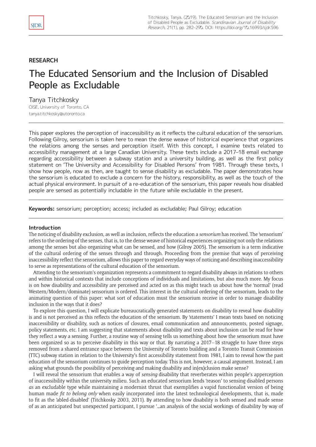 The Educated Sensorium and the Inclusion of Disabled People As Excludable