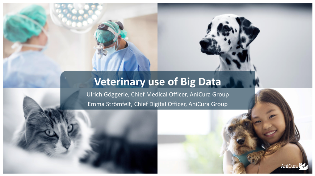 Veterinary Use of Big Data Ulrich Göggerle, Chief Medical Officer, Anicura Group Emma Strömfelt, Chief Digital Officer, Anicura Group