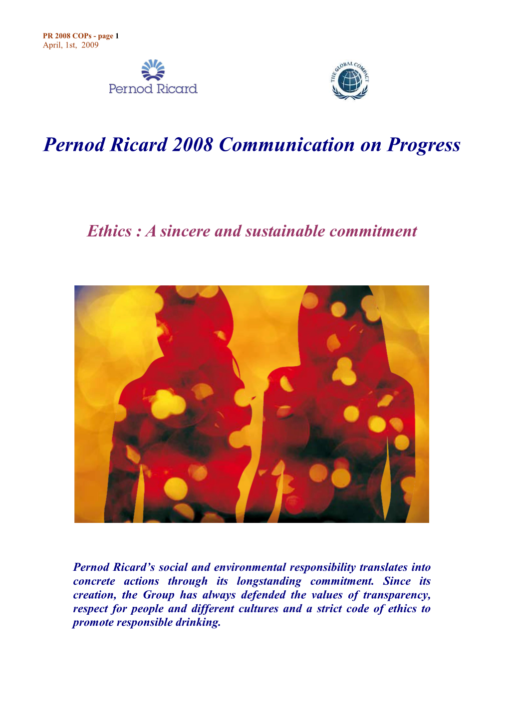 Pernod Ricard 2008 Communication on Progress
