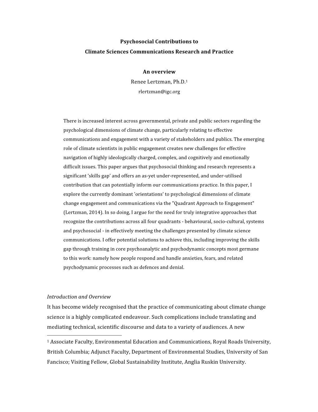 Psychosocial Contributions to Climate Sciences Communications Research and Practice