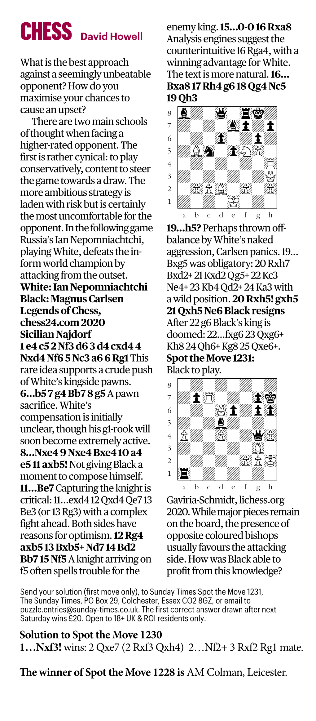 Last Week's Solutions Chess Bridge