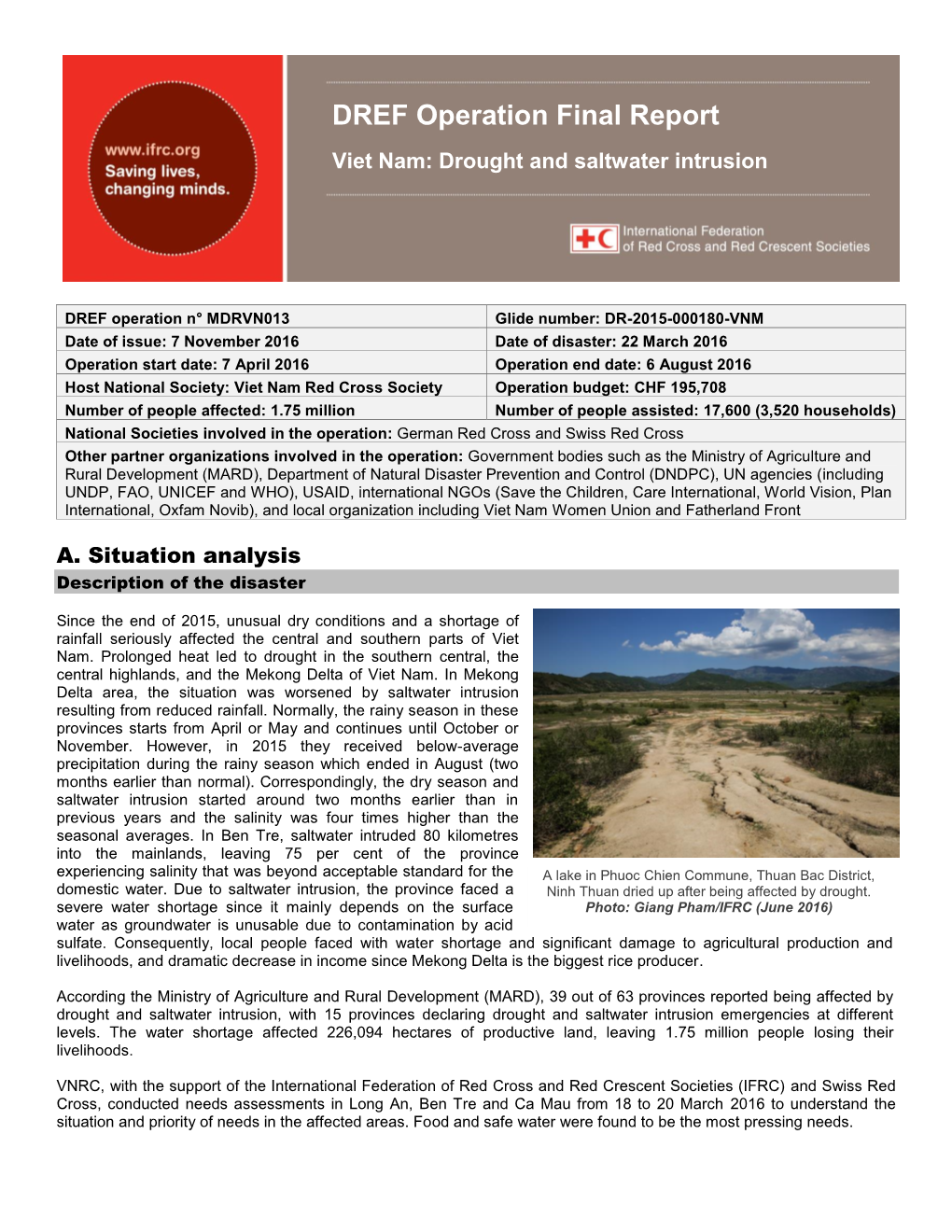 DREF Operation Final Report Viet Nam: Drought and Saltwater Intrusion