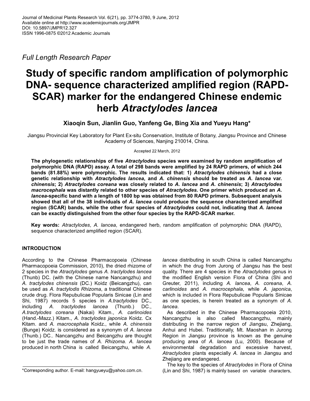 Study of Specific Random Amplification of Polymorphic DNA-Sequence