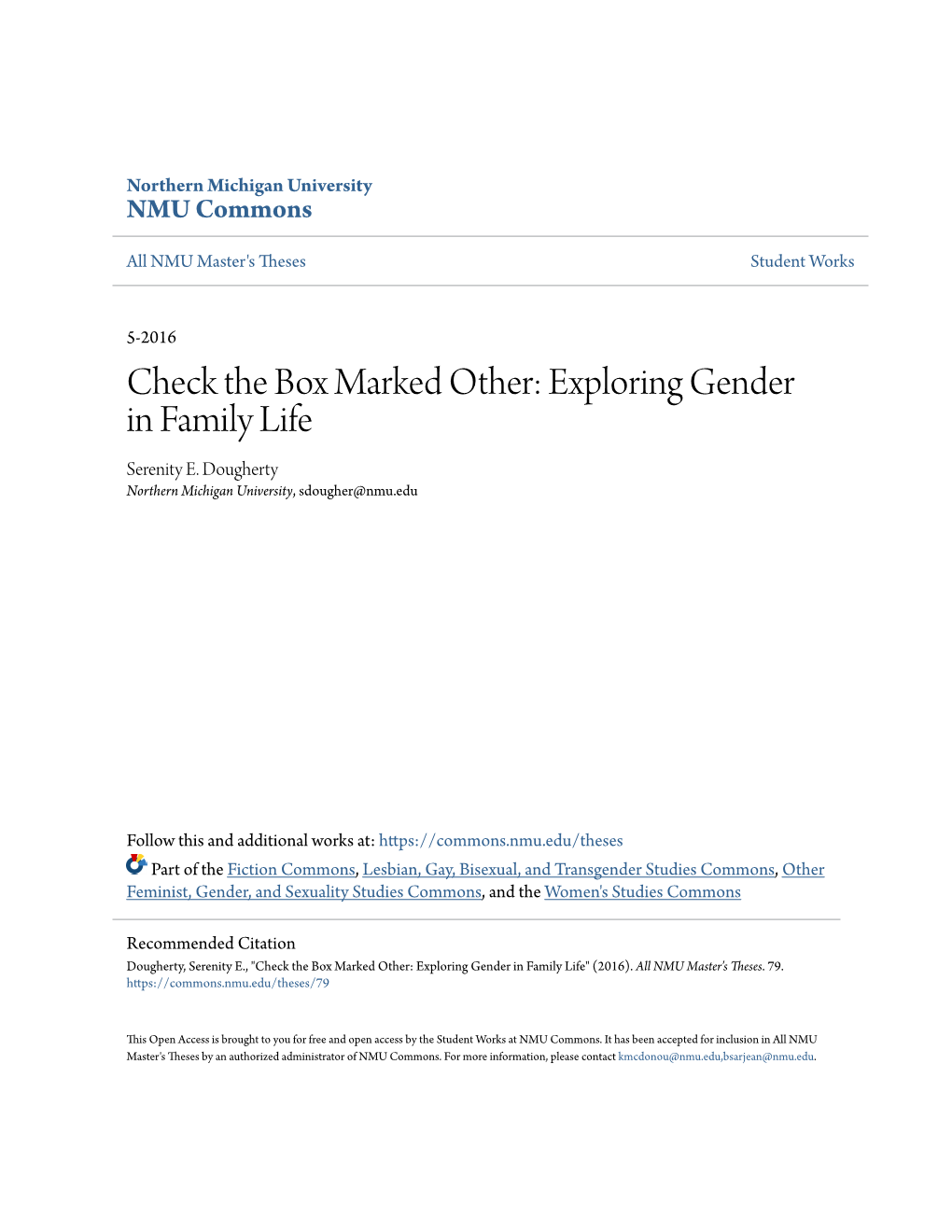 Exploring Gender in Family Life Serenity E